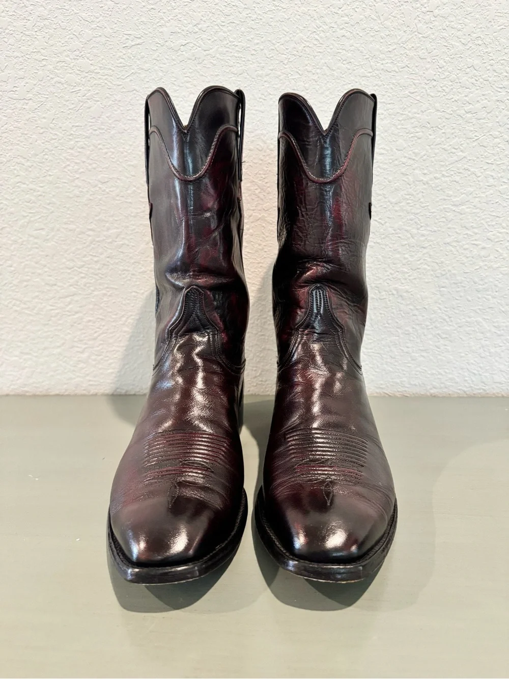 Lucchese Black Cherry Leather Western Boots Size 9.5 C